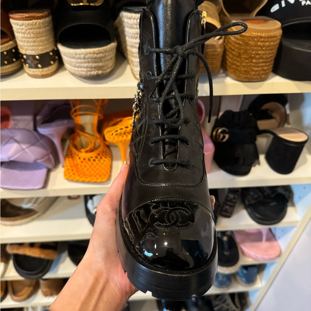 New Chanel Combat Boots - Black with Gold Chain - Picture 7 of 7